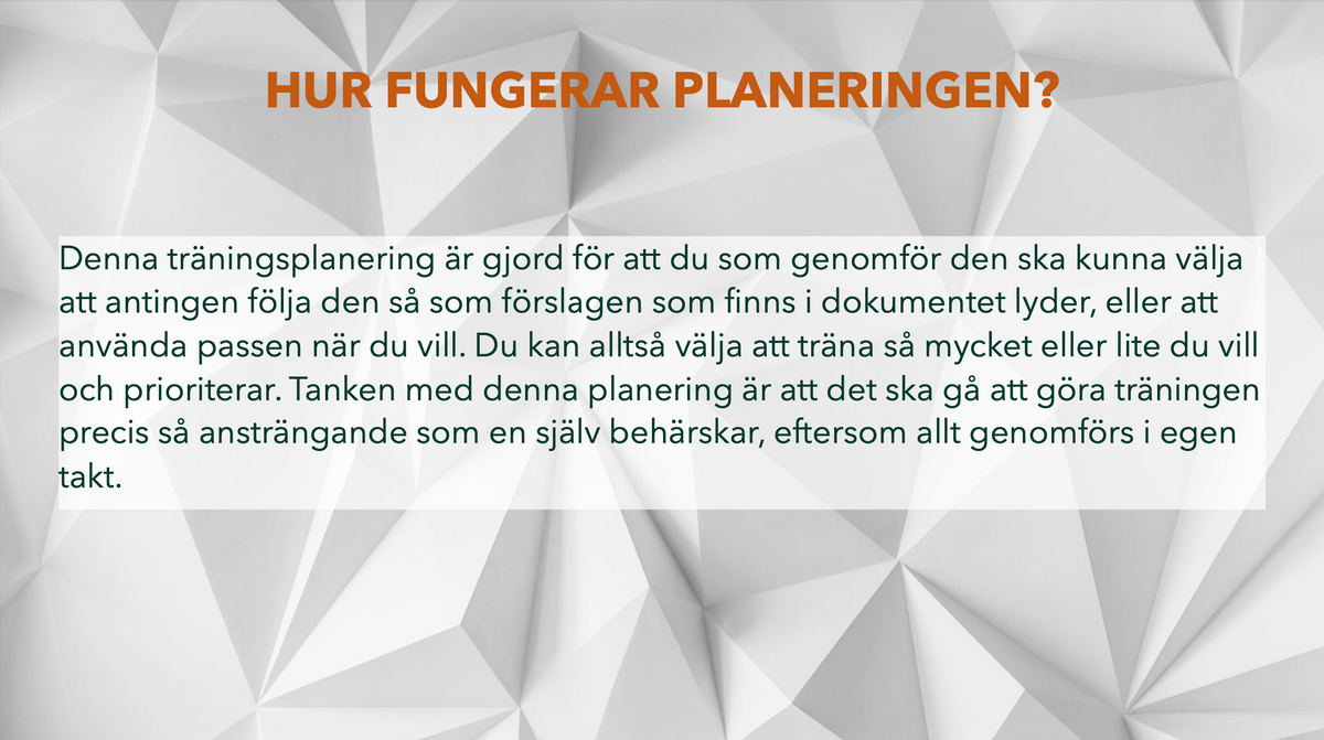 16 pass utan utrustning - Träningsplanering