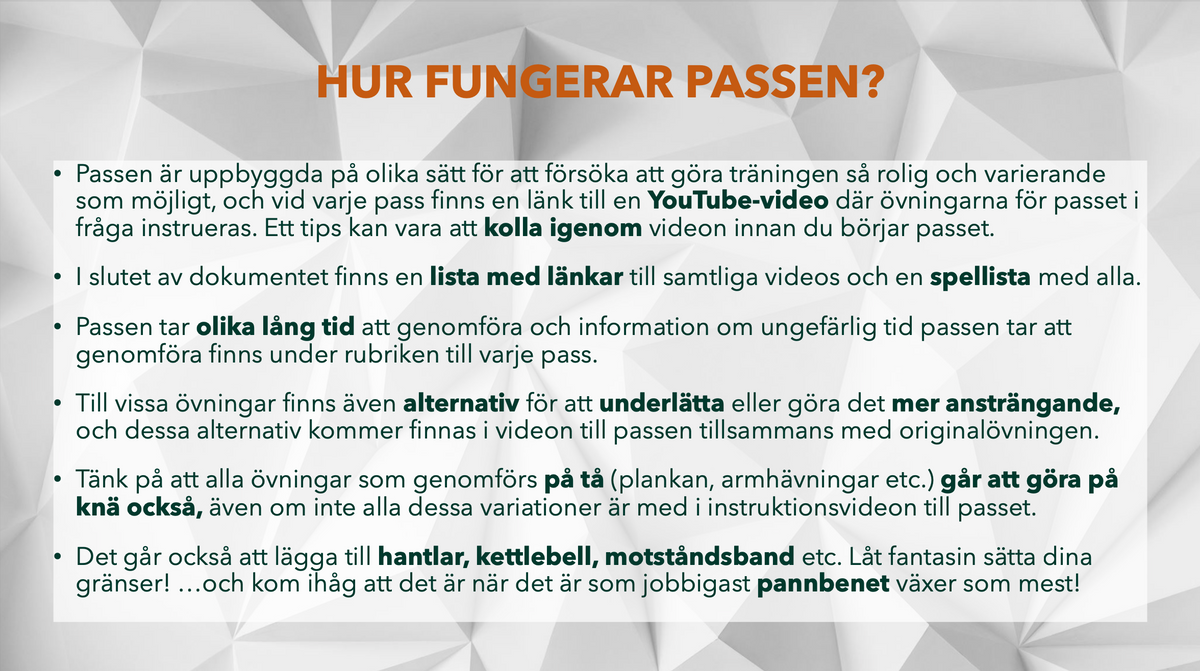16 pass utan utrustning - Träningsplanering