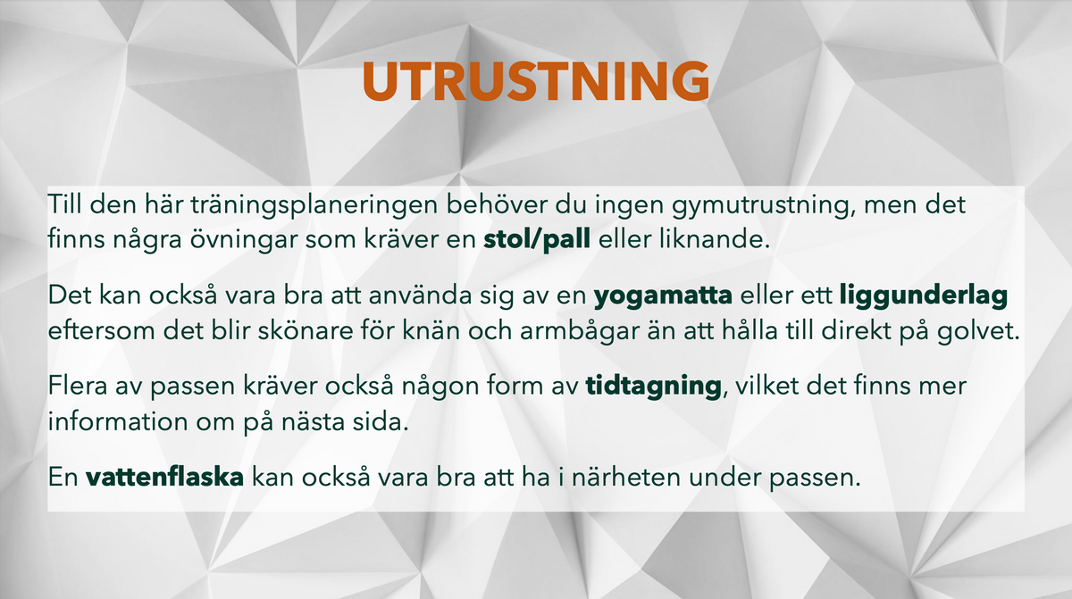 16 pass utan utrustning - Träningsplanering