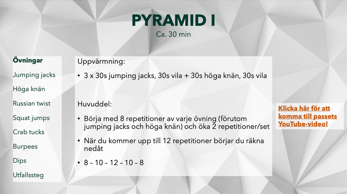 16 pass utan utrustning - Träningsplanering